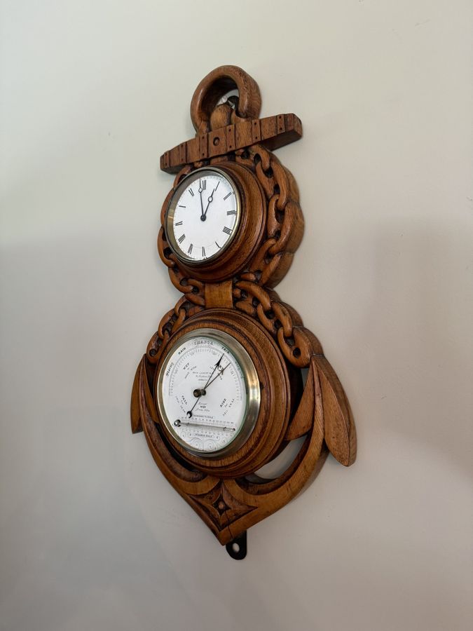 Antique Fantastic quality antique Victorian carved oak banjo clock barometer 