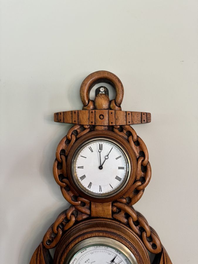 Antique Fantastic quality antique Victorian carved oak banjo clock barometer 