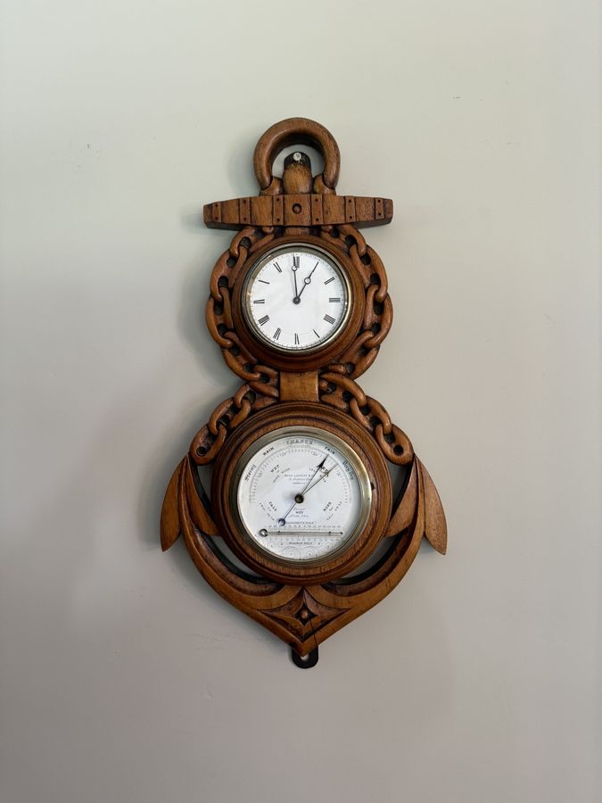 Antique Fantastic quality antique Victorian carved oak banjo clock barometer 