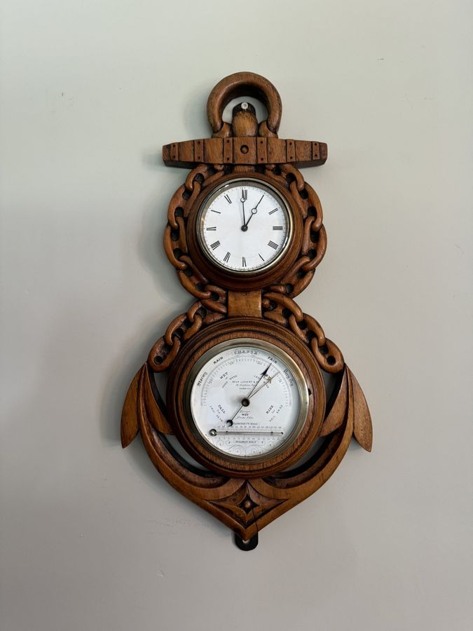 Antique Fantastic quality antique Victorian carved oak banjo clock barometer 