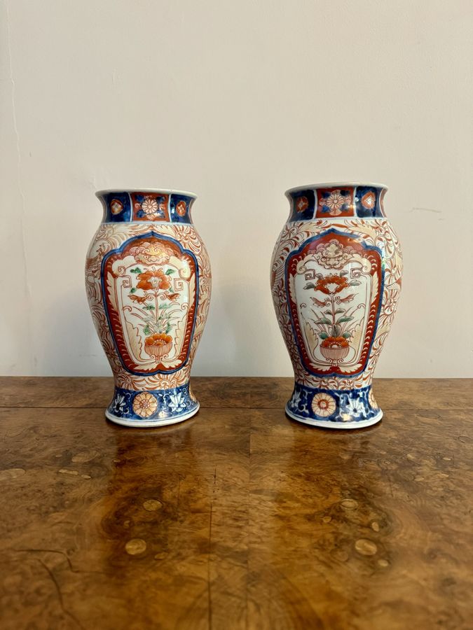 Fine quality pair of antique Japanese imari vases