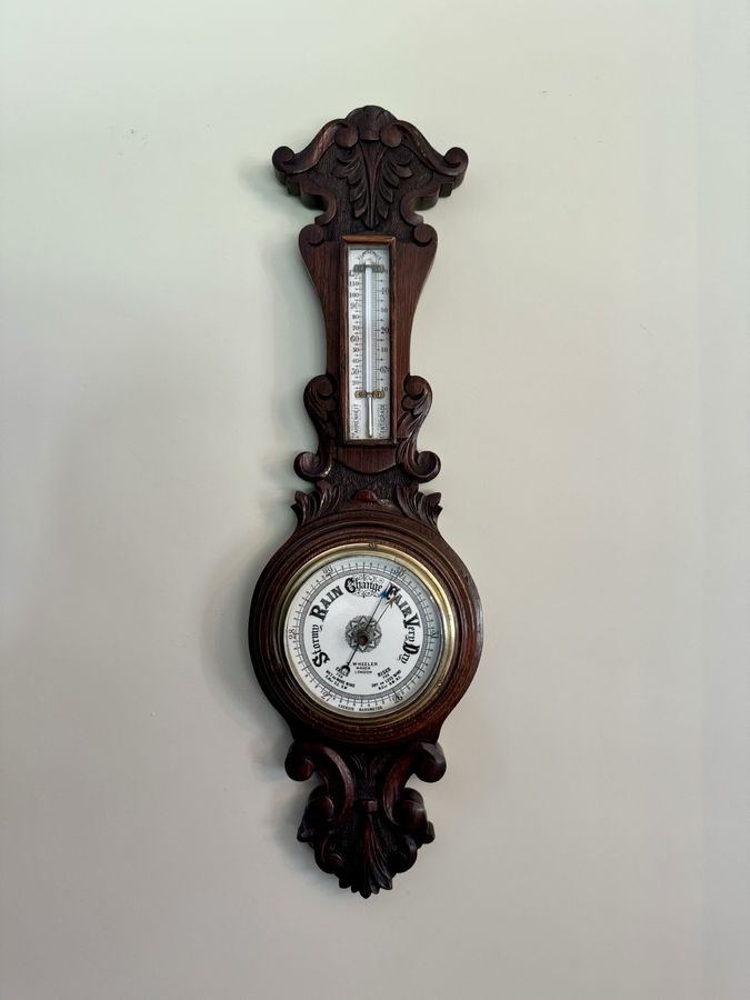 Antique Lovely antique Edwardian carved oak aneroid barometer 