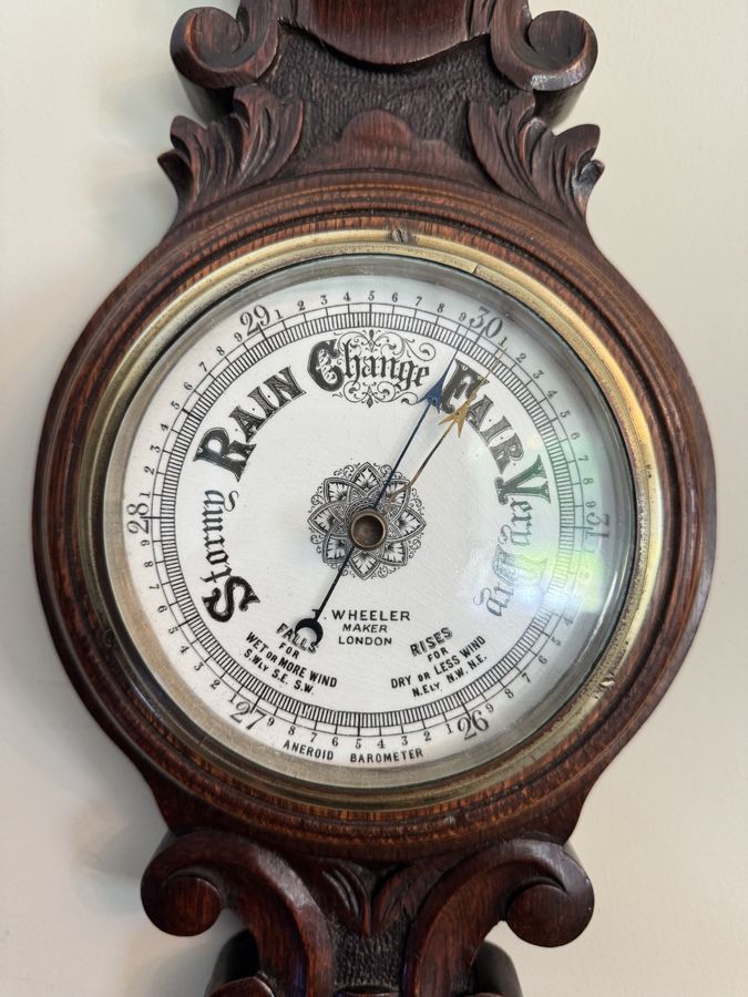 Antique Lovely antique Edwardian carved oak aneroid barometer 