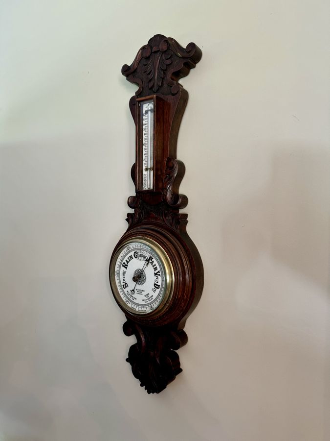 Antique Lovely antique Edwardian carved oak aneroid barometer 