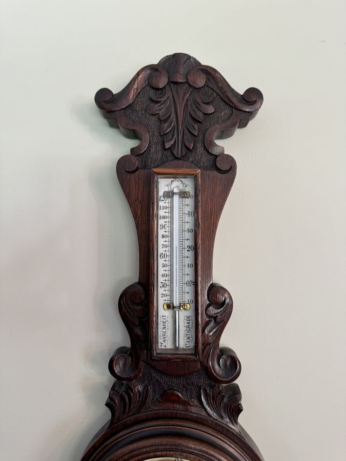 Antique Lovely antique Edwardian carved oak aneroid barometer 