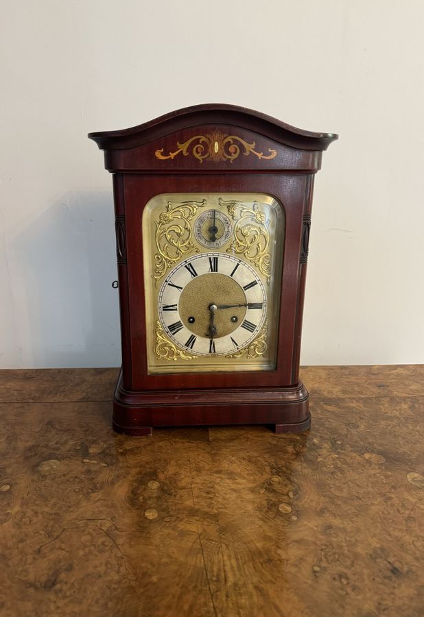 Antique Antique Edwardian quality mahogany inlaid chiming 8 day mantle clock