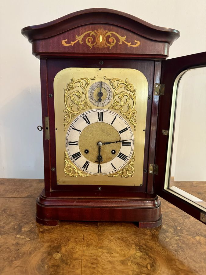 Antique Antique Edwardian quality mahogany inlaid chiming 8 day mantle clock