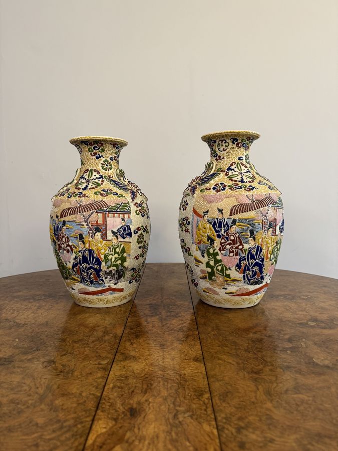 Large quality pair of antique Satsuma vases