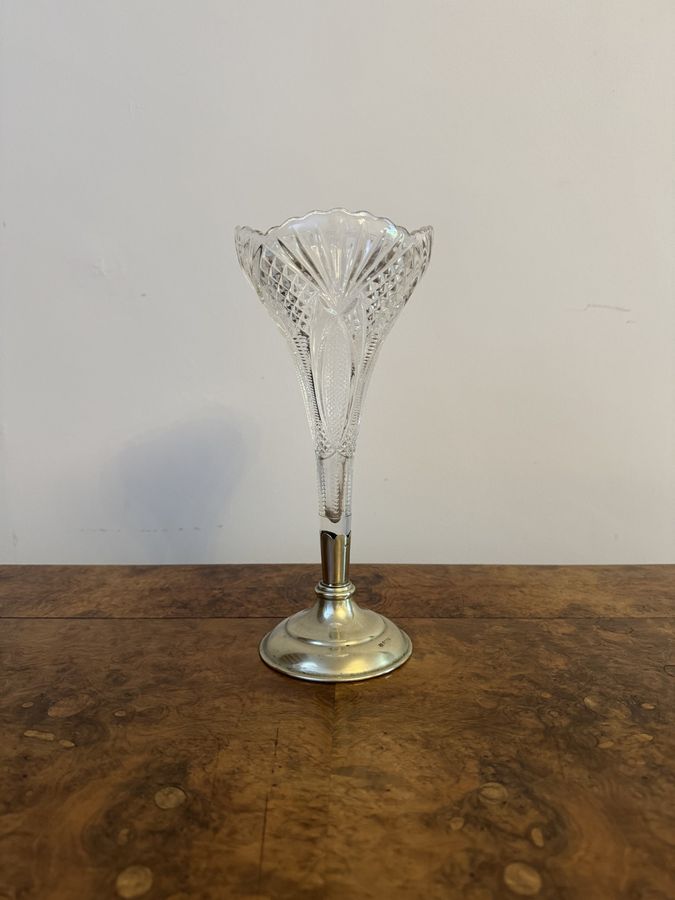 Antique Fine quality antique Edwardian cut glass and silver plated spill vase