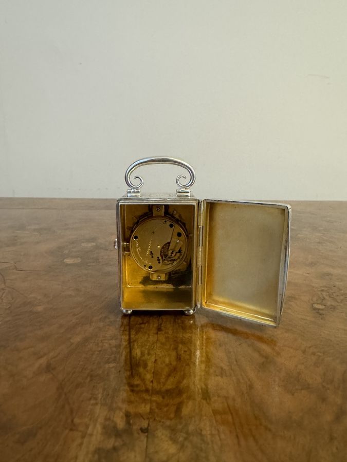 Antique Stunning quality antique Edwardian silver hallmarked miniature carriage clock and leather case 