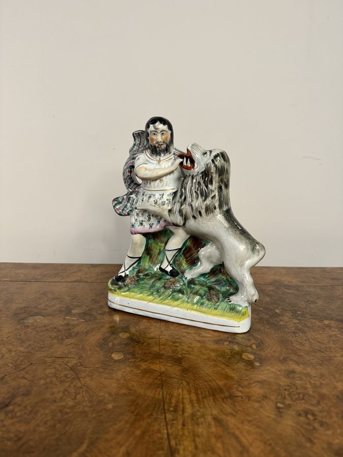 Antique Unusual quality antique Victorian Samson and the lion Staffordshire figure 