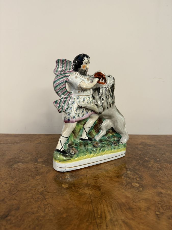 Antique Unusual quality antique Victorian Samson and the lion Staffordshire figure 