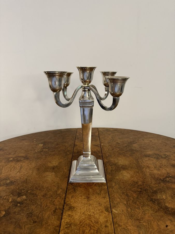 Antique Stunning antique Edwardian suit of five silver plated candlesticks 