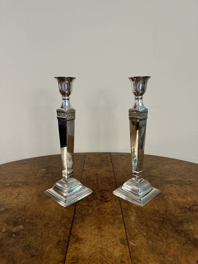 Antique Stunning antique Edwardian suit of five silver plated candlesticks 