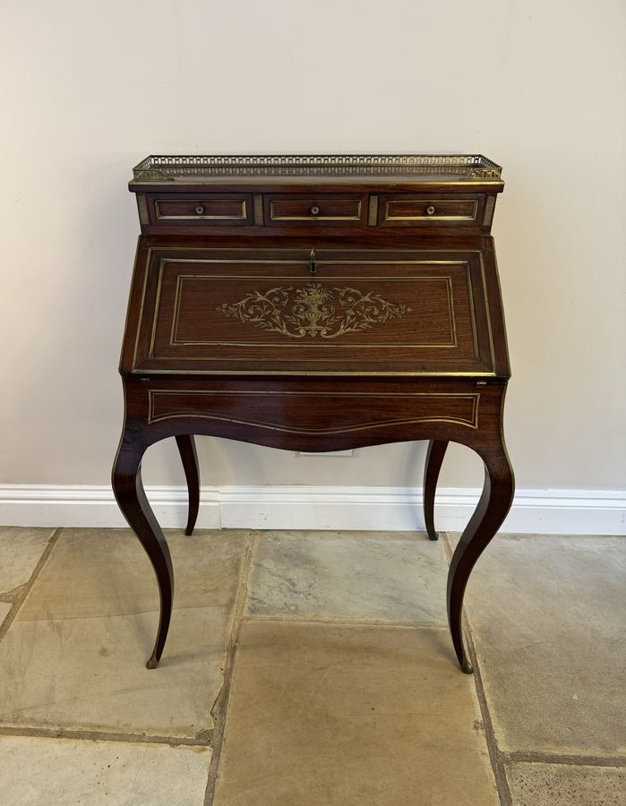 Antique Stunning antique Victorian French quality rosewood brass inlaid bureau 