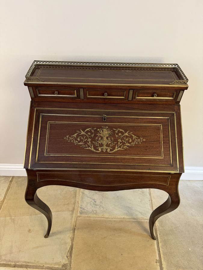 Antique Stunning antique Victorian French quality rosewood brass inlaid bureau 