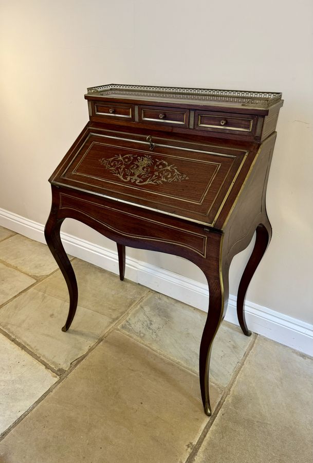 Antique Stunning antique Victorian French quality rosewood brass inlaid bureau 