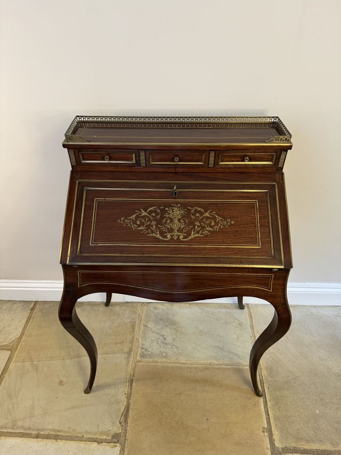 Antique Stunning antique Victorian French quality rosewood brass inlaid bureau 