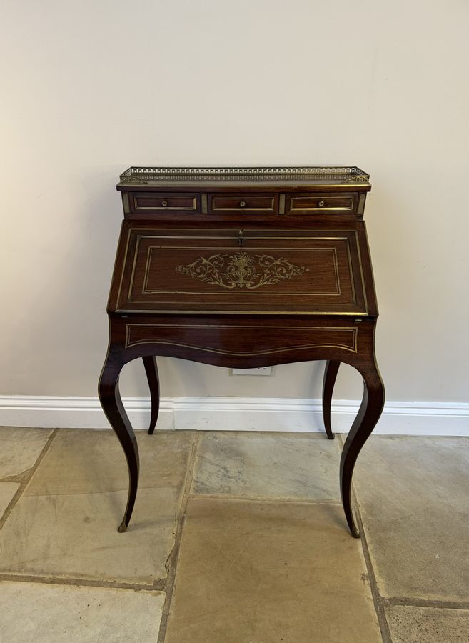 Antique Stunning antique Victorian French quality rosewood brass inlaid bureau 