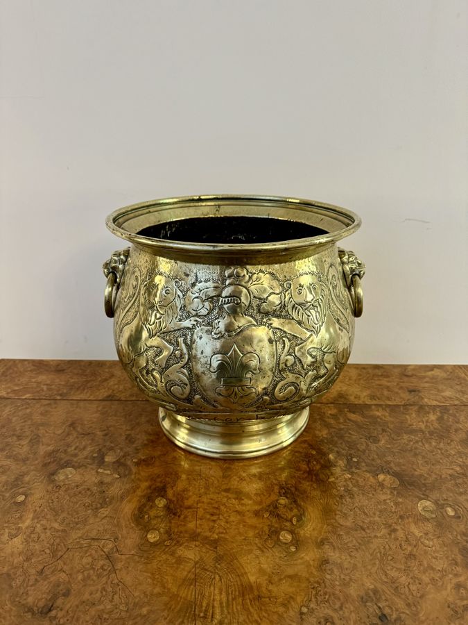 Antique Stunning quality large antique Victorian brass jardiniere 