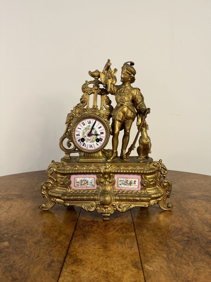 Stunning quality Victorian French 19th century gilt metal and porcelain mantle clock