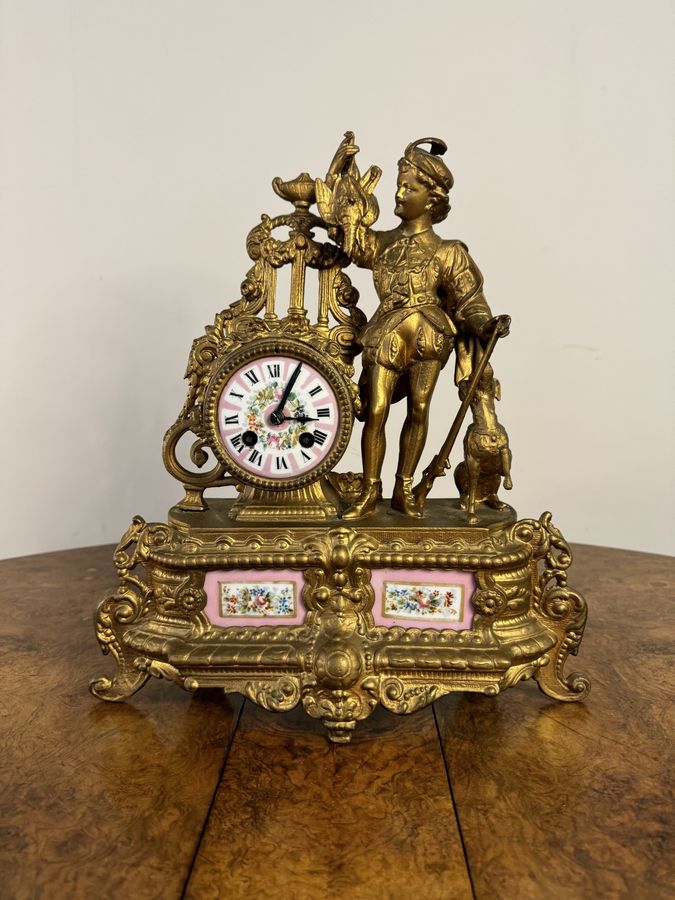 Antique Stunning quality Victorian French 19th century gilt metal and porcelain mantle clock 