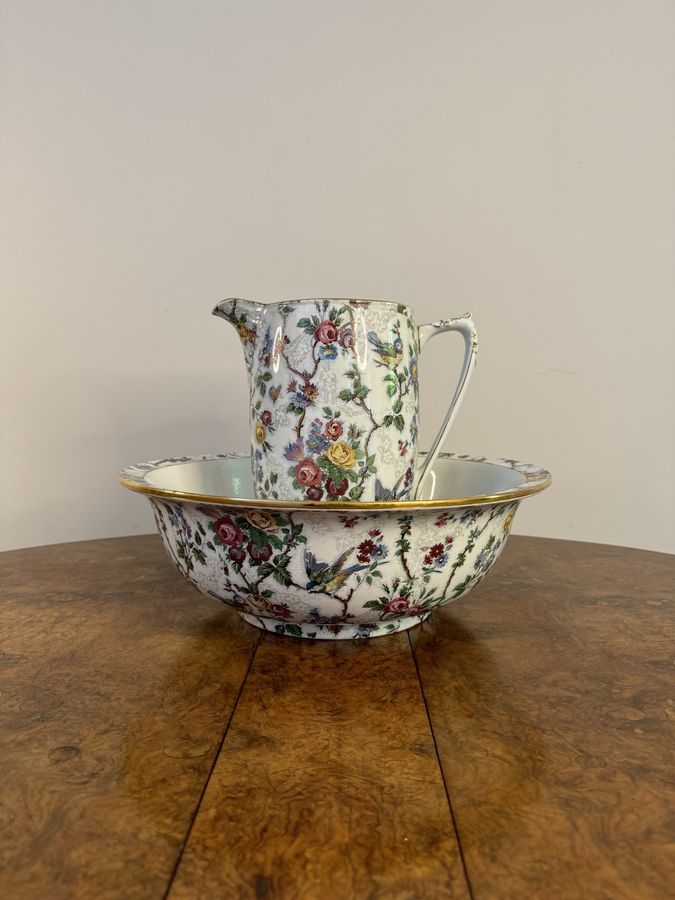 Pretty antique porcelain jug and bowl set