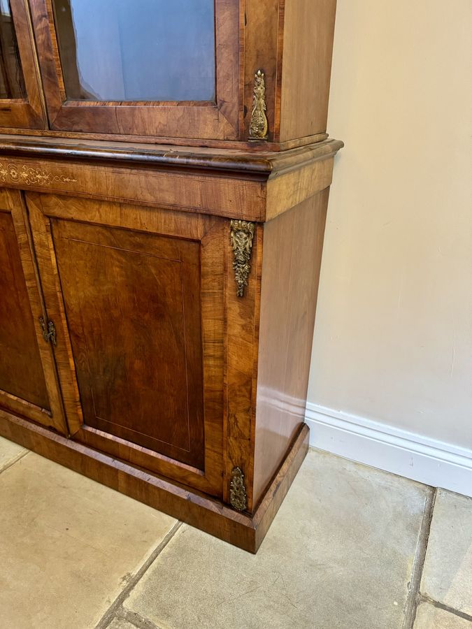 Antique Antique Victorian quality burr walnut inlaid bookcase cabinet