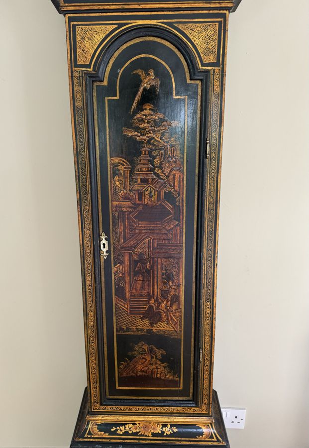 Antique Fantastic quality antique George III lacquered and chinoiserie decorated longcase clock