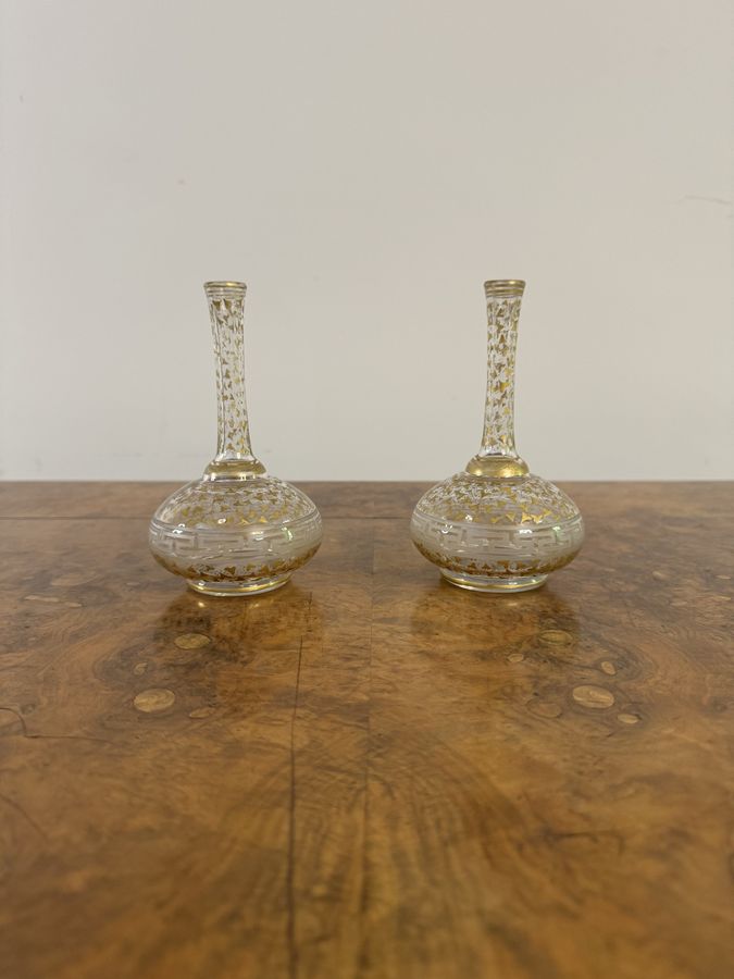 Pretty pair of French antique gilt decorated bottles