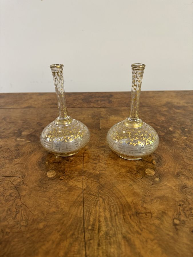 Antique Pretty pair of French antique gilt decorated bottles 