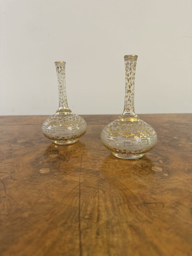 Antique Pretty pair of French antique gilt decorated bottles 