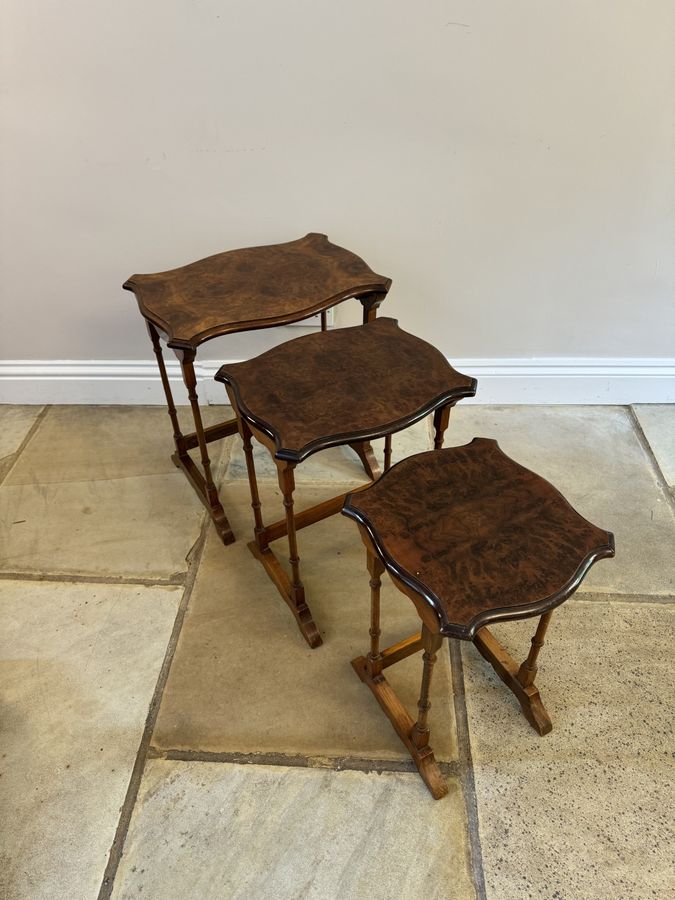 Antique Fantastic quality antique burr walnut nest of three tables