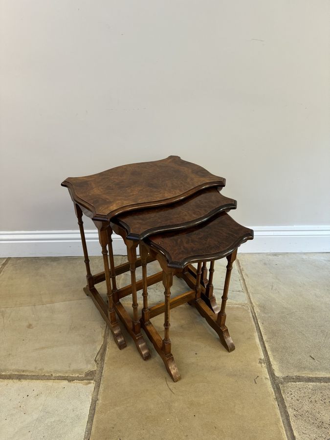 Antique Fantastic quality antique burr walnut nest of three tables