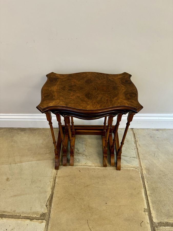 Antique Fantastic quality antique burr walnut nest of three tables