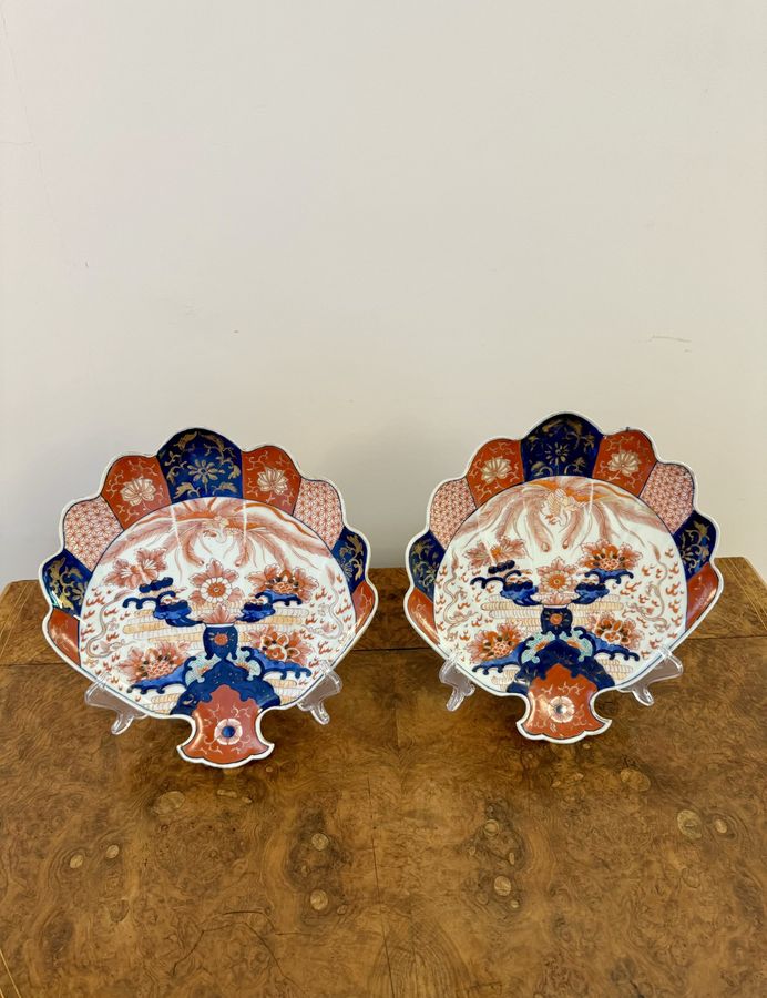 Antique Unusual quality pair of antique Japanese imari fan shaped plates 