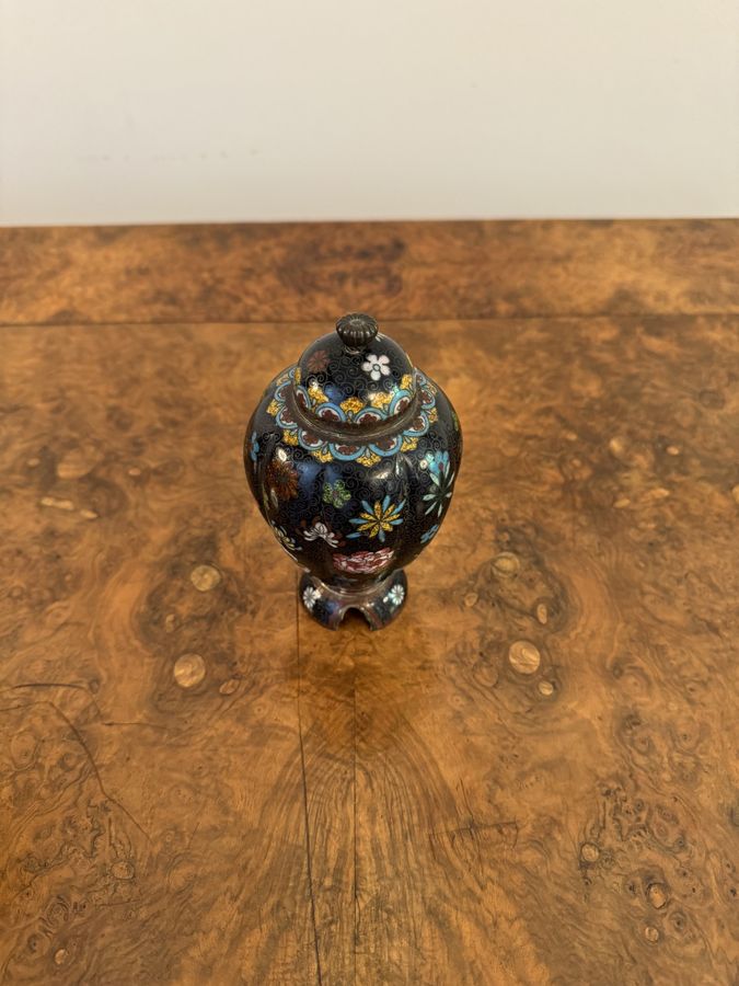 Antique Lovely pair of antique cloisonne lidded vases