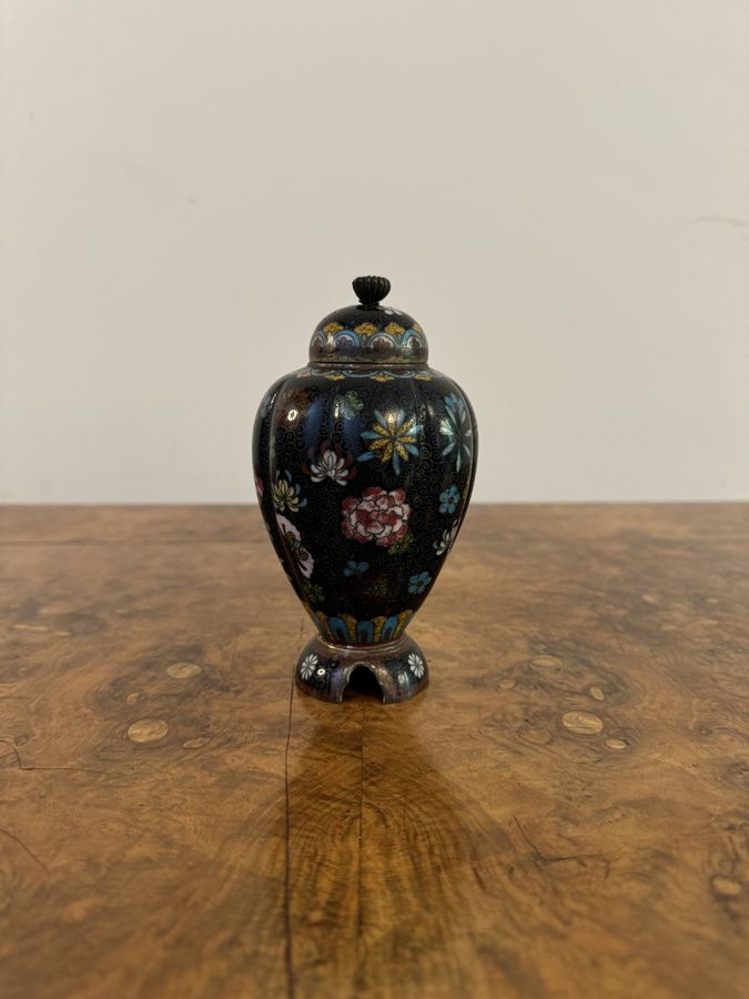 Antique Lovely pair of antique cloisonne lidded vases