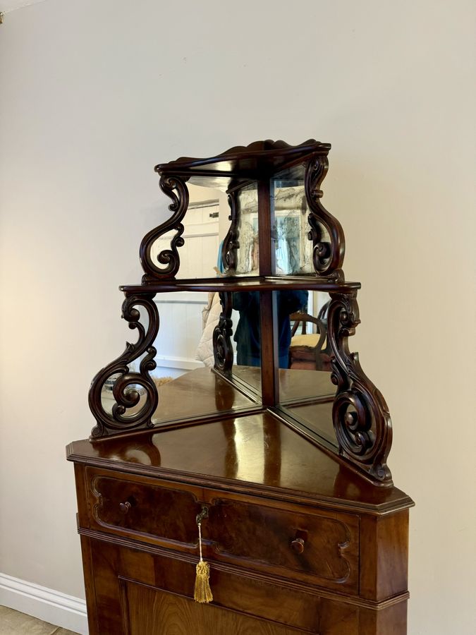 Antique Antique Victorian quality figured mahogany carved corner cabinet 