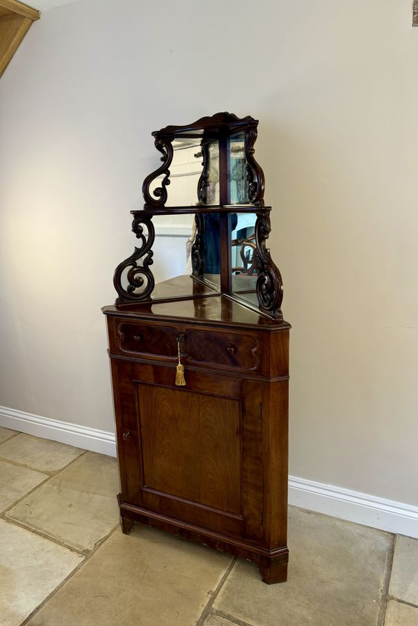 Antique Antique Victorian quality figured mahogany carved corner cabinet 