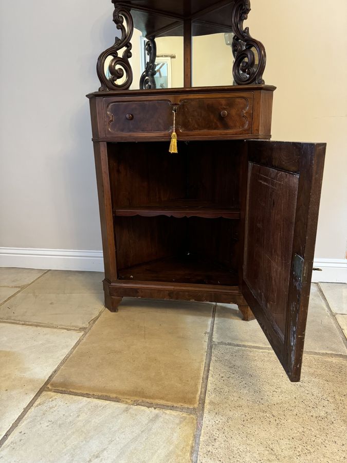 Antique Antique Victorian quality figured mahogany carved corner cabinet 