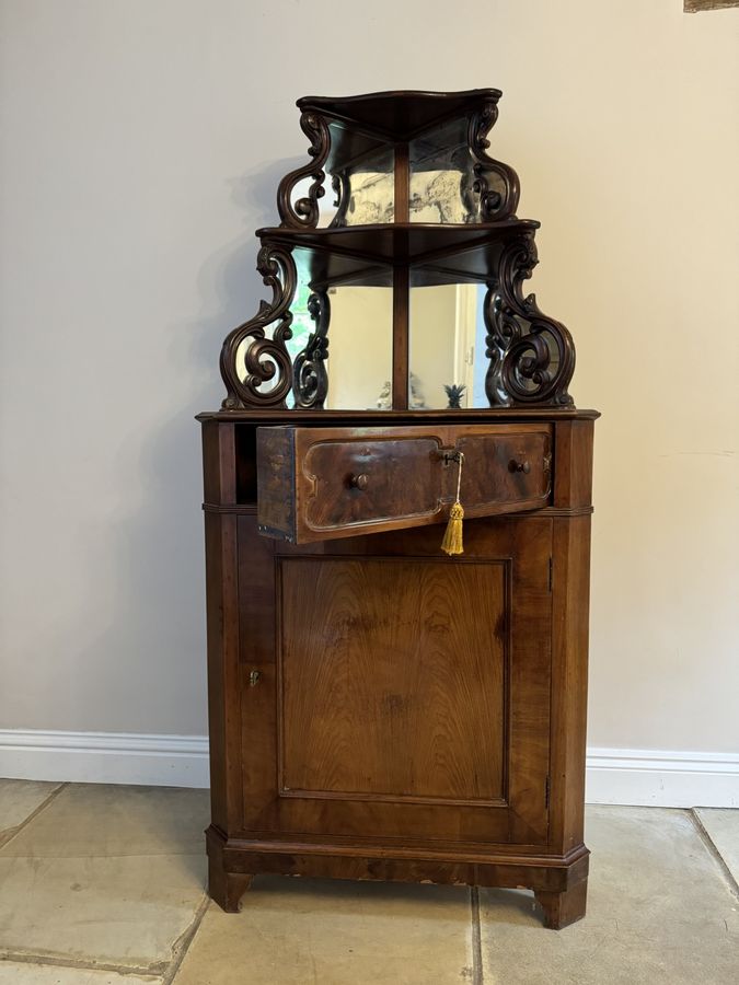 Antique Antique Victorian quality figured mahogany carved corner cabinet 