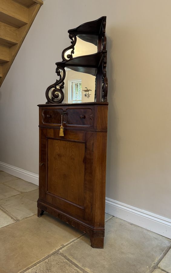 Antique Antique Victorian quality figured mahogany carved corner cabinet 