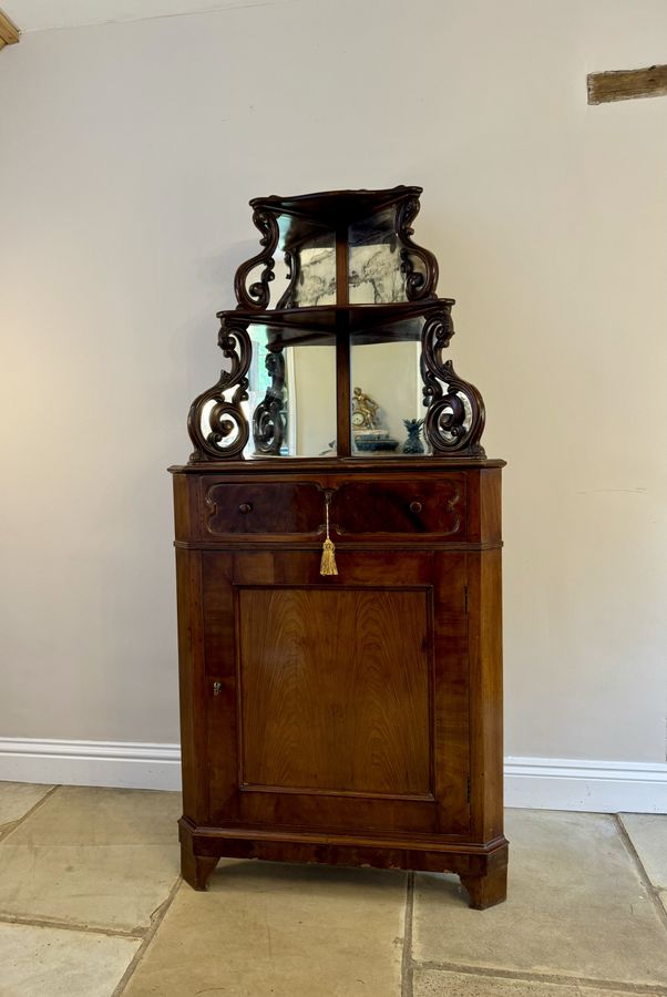 Antique Antique Victorian quality figured mahogany carved corner cabinet 