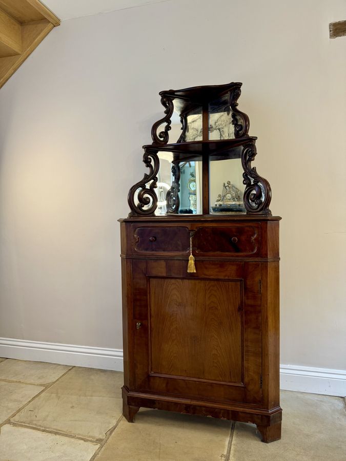 Antique Antique Victorian quality figured mahogany carved corner cabinet 