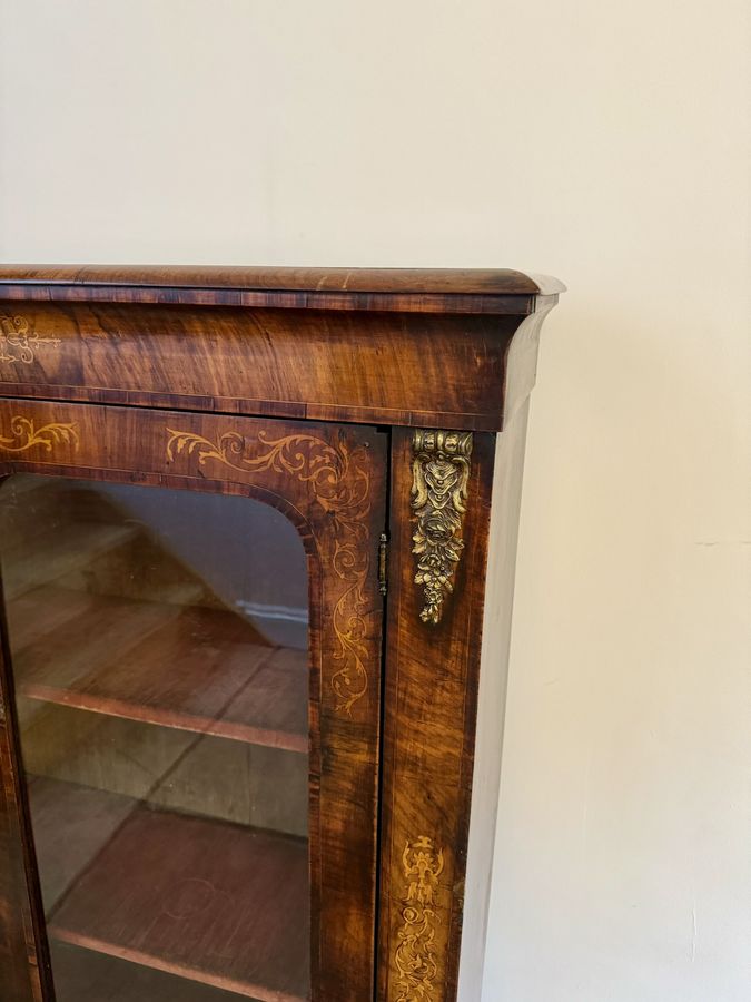 Antique Large antique Victorian quality burr walnut inlaid display cabinet 