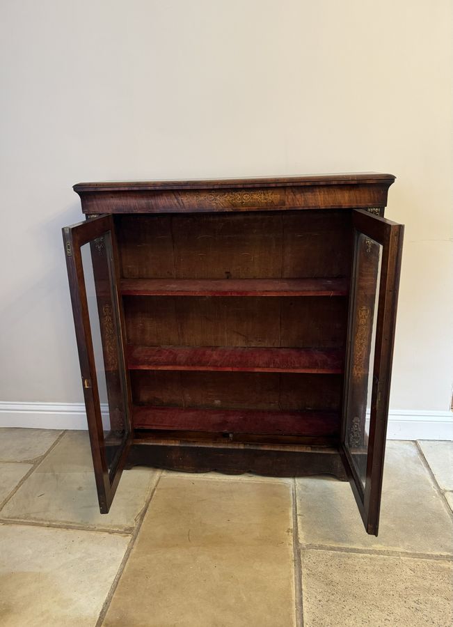 Antique Large antique Victorian quality burr walnut inlaid display cabinet 