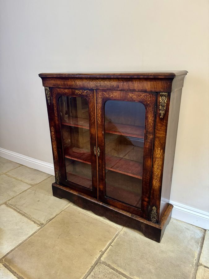 Antique Large antique Victorian quality burr walnut inlaid display cabinet 