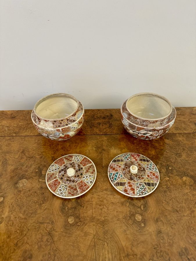 Antique Unusual quality pair of antique Japanese Satsuma lidded jars 