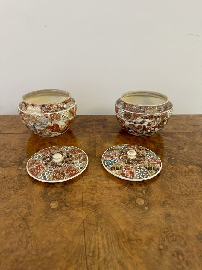 Antique Unusual quality pair of antique Japanese Satsuma lidded jars 